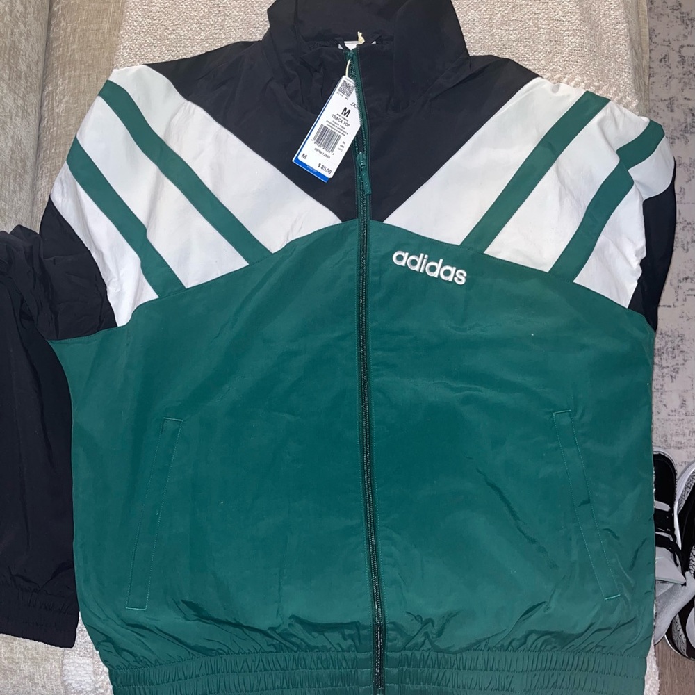 adidas Black and Green Windbreaker Jacket